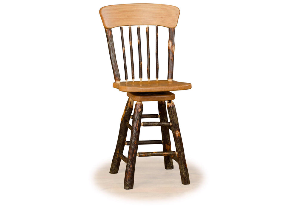 Custom Amish Hickory Log Dining/Counter/Bar Set with (6) Panel Back Chairs (Swivel Seats on Counter/Bar)