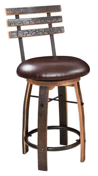 Amish Round Barrel Table With Swivel Fabric Stools Pub Dining Sets Reclaimed Barnwood