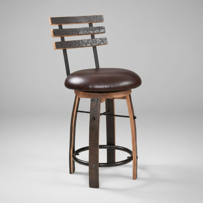 Amish Round Barrel Table With Swivel Fabric Stools Pub Dining Sets Reclaimed Barnwood