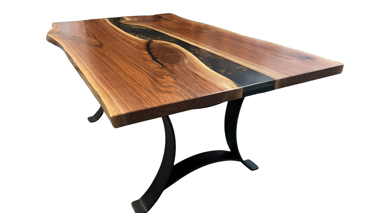 Amish Golden Gate Epoxy River Rock Live Edge Table