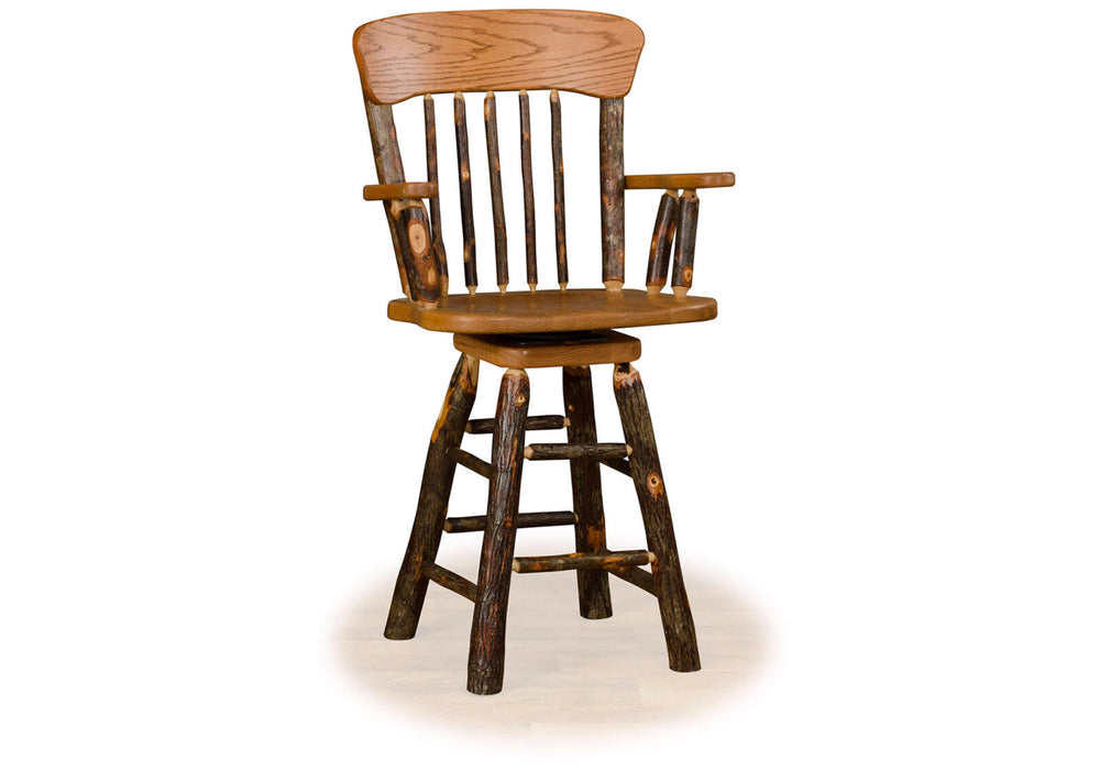 Custom Amish Hickory Log Dining/Counter/Bar Set with (6) Panel Back Chairs (Swivel Seats on Counter/Bar)
