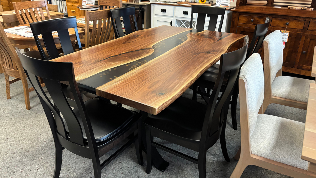 Amish Golden Gate Epoxy River Live Edge Dining Set