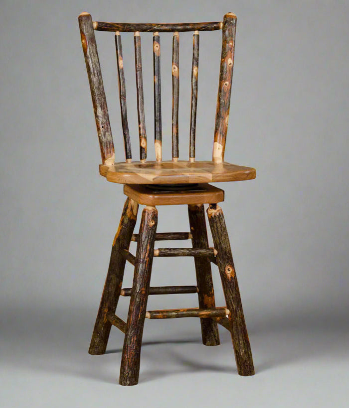Amish Hickory Log Stick Back Barstool