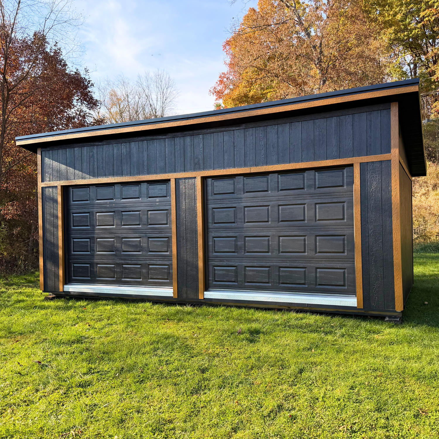 Amish Modern Single Slope Double Garage - 12' x 24' with Electric Package & Luxgaurd Flooring!