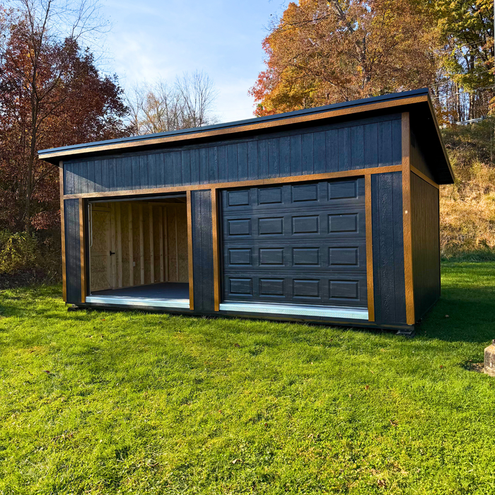 Amish Modern Single Slope Double Garage - 12' x 24' with Electric Package & Luxgaurd Flooring!