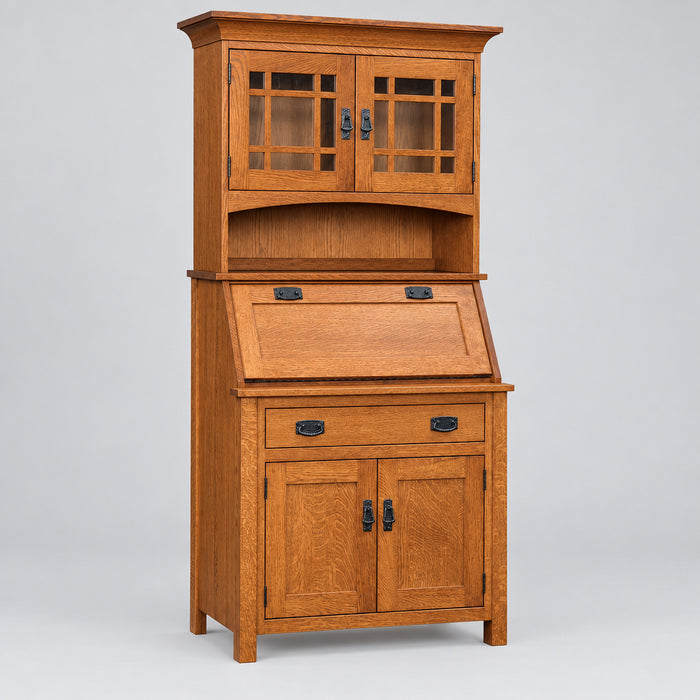 Amish Mission Secretary Desk With Hutch Top