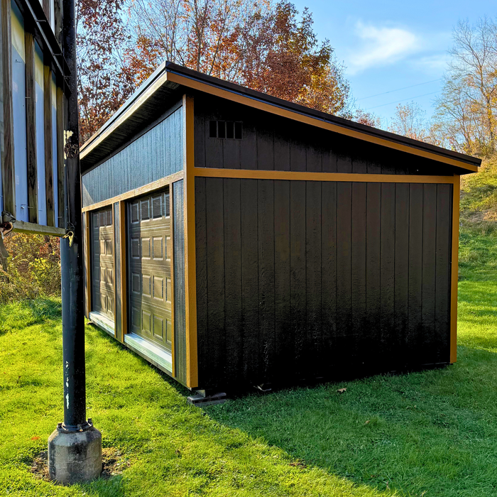 Amish Modern Single Slope Double Garage - 12' x 24' with Electric Package & Luxgaurd Flooring!