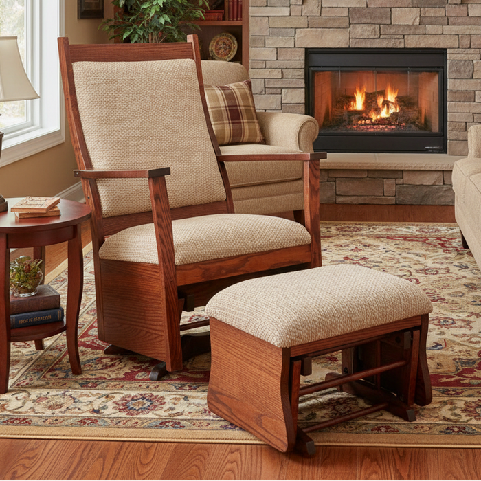 Amish Glenwood Swivel Glider - #320 Oak OCS-113 Michaels - With Ottoman