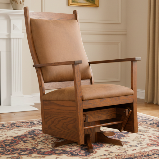 Amish Glenwood Swivel Glider - #320 Oak OCS-113 Michaels - In-home Photo