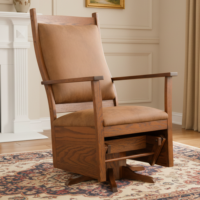 Amish Glenwood Swivel Glider - #320 Oak OCS-113 Michaels - In-home Photo