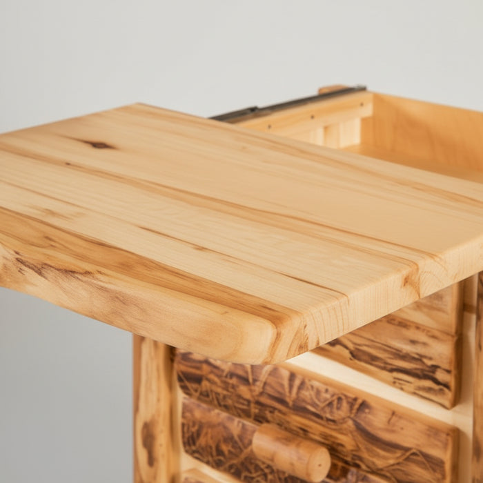Amish Rocky Mountain Aspen Log 3 Drawer Nightstand with Sliding Top