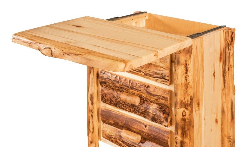 Amish Rocky Mountain Aspen Log 3 Drawer Nightstand with Sliding Top