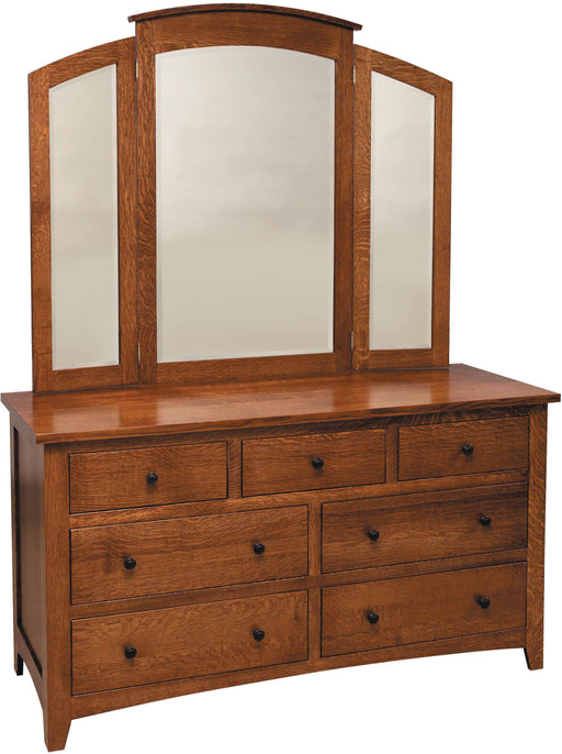 Amish Barrs Mill Mission 7 Drawer Dresser with Tri-View Mirror Dressers Mission