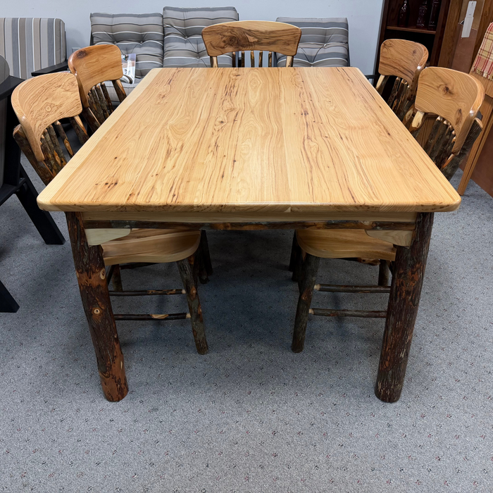 Amish Hickory Log Dining Set with Panel Back Chairs