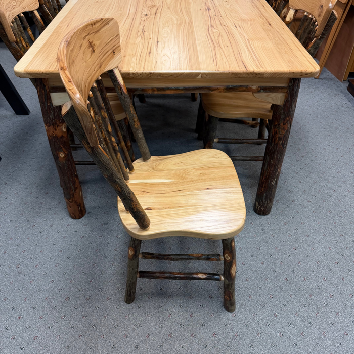 Amish Hickory Log Dining Set with Panel Back Chairs
