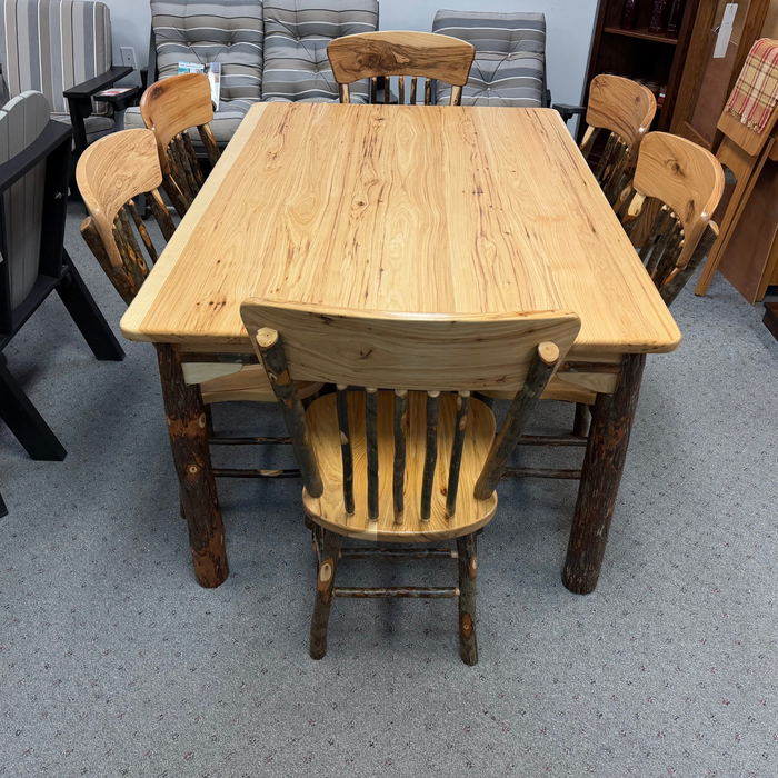 Amish Hickory Log Dining Set with Panel Back Chairs