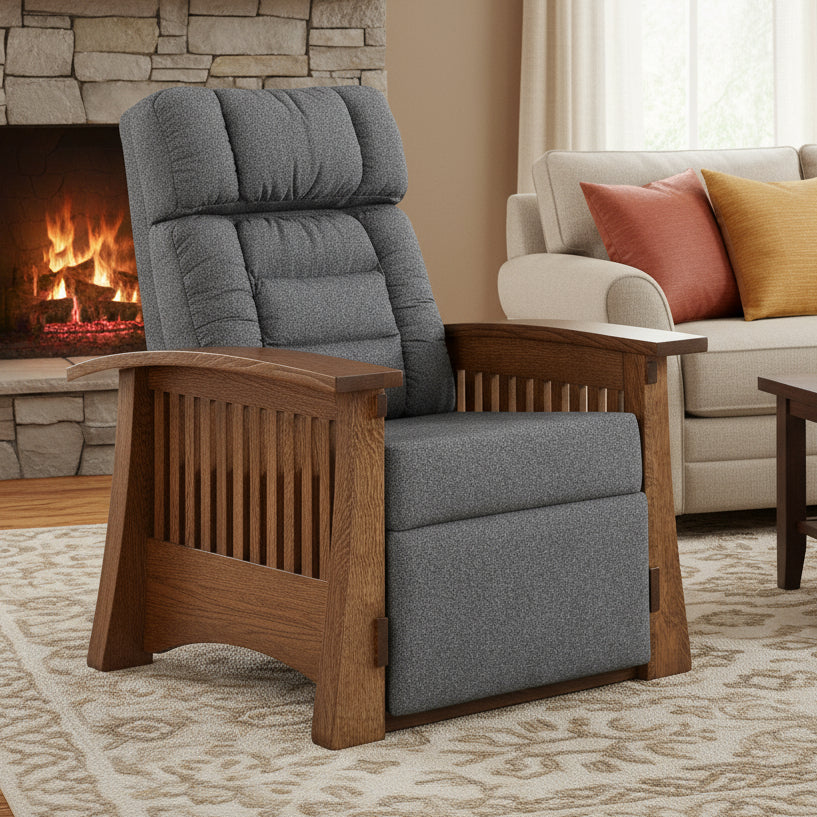 Craftsman Mission Wallhugger Recliner w/ Deluxe Back Reclining Chairs Heartland Fabric Indoor Fabric Mission