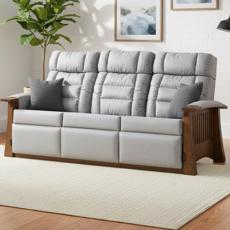 Craftsman Mission Wallhugger Reclining Sofa With Deluxe Back Reclining Sofas Heartland Fabric Indoor Fabric Mission