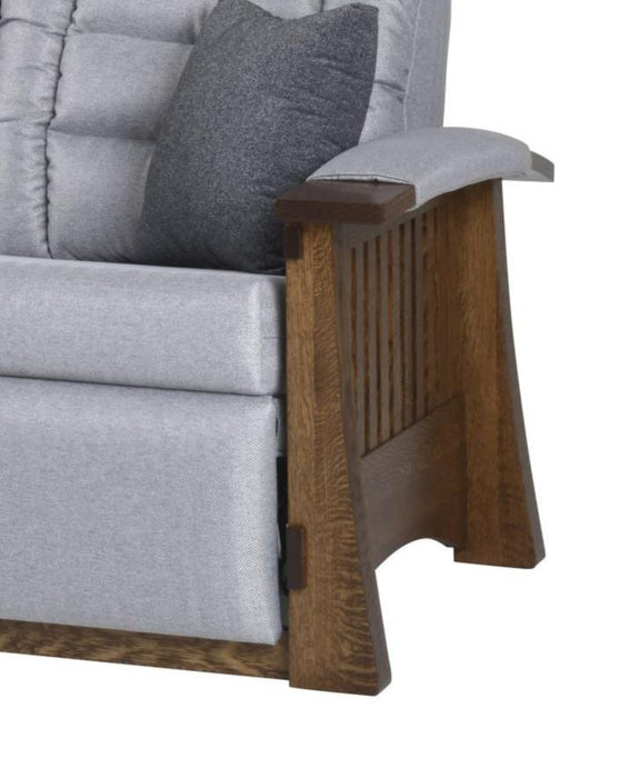 Craftsman Mission Wallhugger Reclining Love Seat Reclining Love Seats Heartland Fabric Indoor Fabric Mission