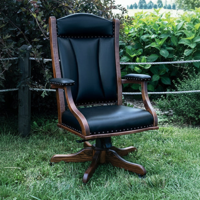 Quick Ship Amish Texas Executive Desk Chair - Top Grain Leather - Amish Made Executive Leather Desk Chair - Real Photo