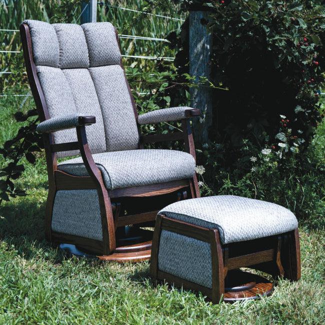 Quick Ship Amish Paris High Back Buckeye Swivel Glider - Amish Swivel Glider High Quality Fabric - Buckeye Rockers - Real Photo