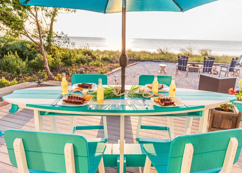 Amish Surf-Aira Dining Table
Amish Made Poly Table
Aruba Blue on Bright White