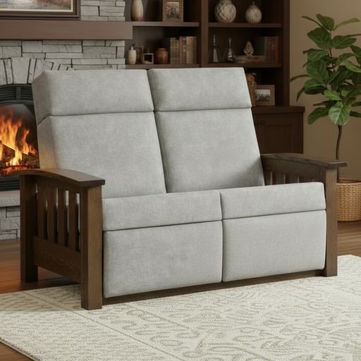 Timber Mission Wallhugger Reclining Love Seat Reclining Love Seats Heartland Fabric Indoor Fabric Mission