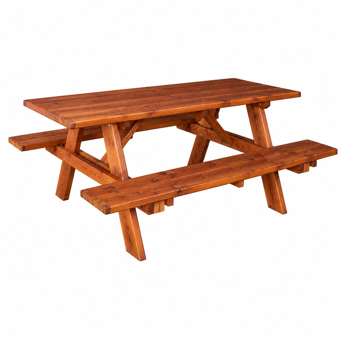 Red Cedar Picnic Table with Attached Benches Amish Handcrafted American Made