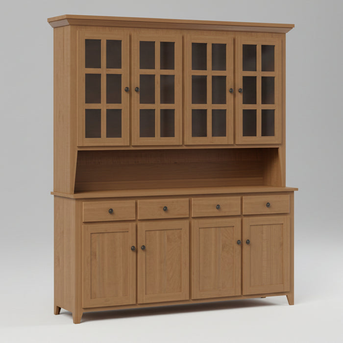 Amish Shaker 4 Door Hutch Buffet Tapered Shaker Leg Grided Panel Doors