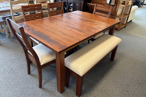 Amish3_SquareLegRoughSawnDiningSet-BennettFabricChairs_Bench1