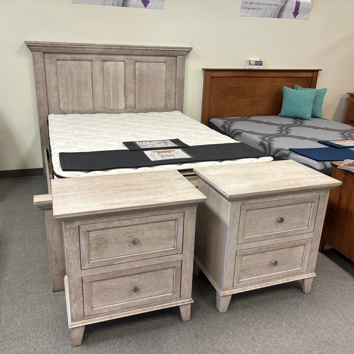 Amish Arlington Queen Bed + (2) Nightstands - Sap Cherry - Mineral Finish - In-Stock - Scratch & Dent