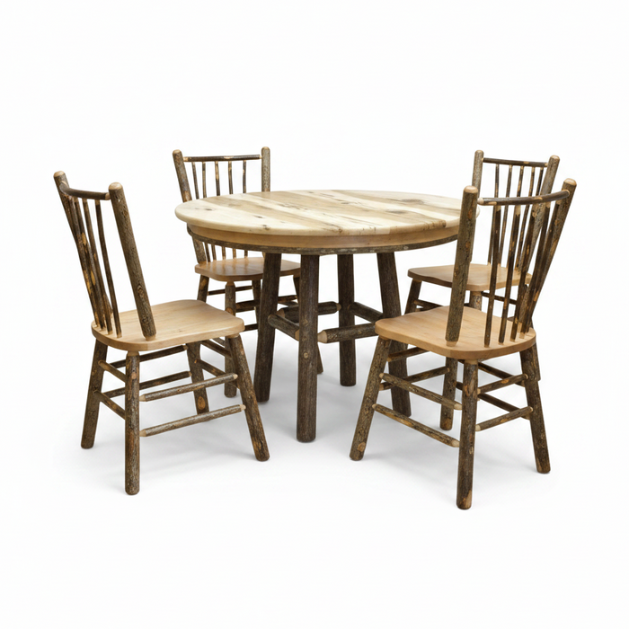Amish Round Hickory Log Dining Set with Stick Back Chairs (Multiple Sizes)