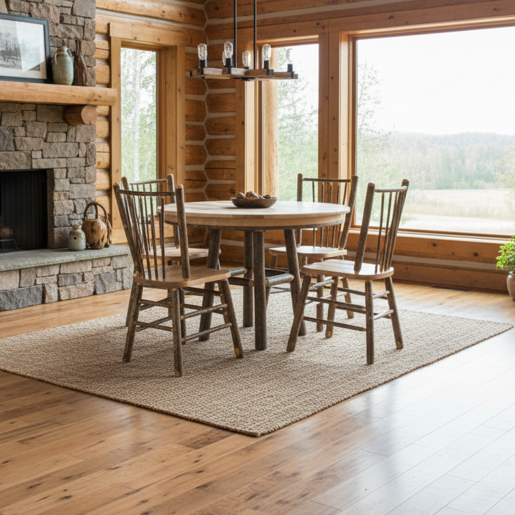 Amish Round Hickory Log Dining Set with Stick Back Chairs (Multiple Sizes)