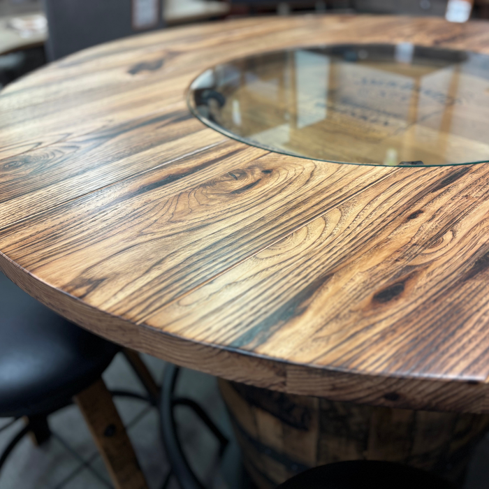 Amish Hickory Jack Daniels Whiskey Barrel Pub Table and Chairs Set - In-Stock
