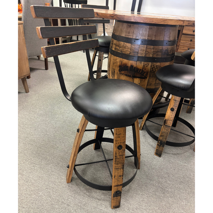 Amish Hickory Jack Daniels Whiskey Barrel Pub Table and Chairs Set - In-Stock