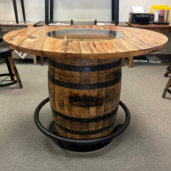 Amish Hickory Jack Daniels Whiskey Barrel Pub Table and Chairs Set - In-Stock