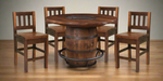 Amish Round Barrel Table With Settlers Mission Bar Chairs Pub Dining Sets Reclaimed Barnwood