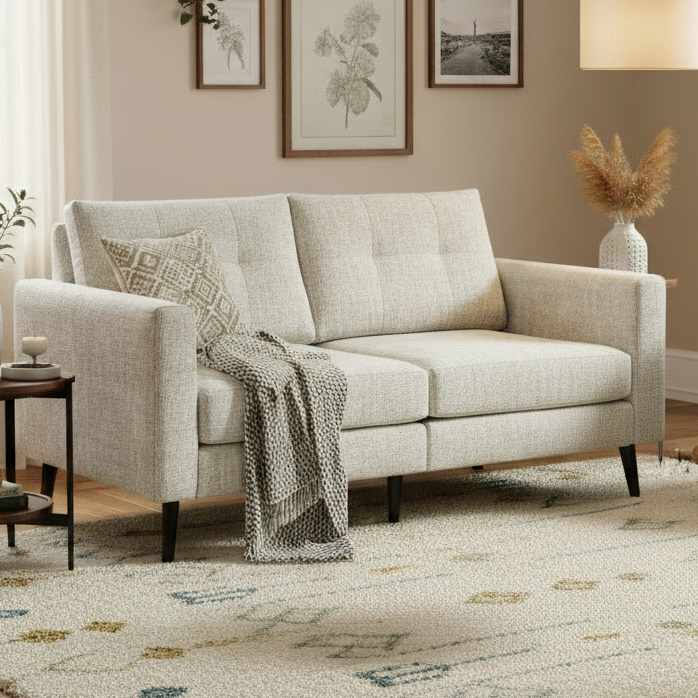 Amish Serene Loveseat Flat Arm Stationary Love Seats Heartland Fabric Indoor Fabric Mid-Century Modern