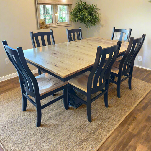 Amish Urbana Double Pedestal Dining Set-Table Closed Pic - Two-tone - Rustic Hickory