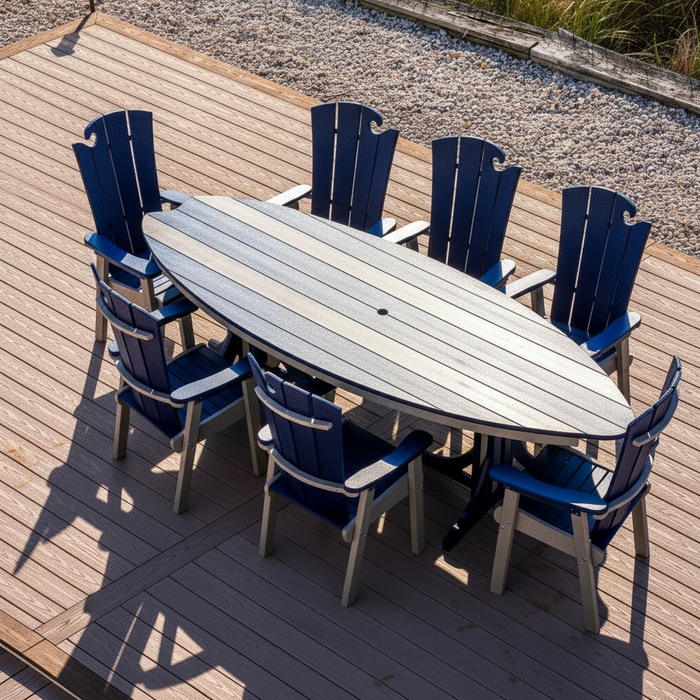 Amish 10' SurfAira Dining Table & OceanWavz Chairs Set
Amish Made Poly Dining Set
Patriot Blue on Light Gray