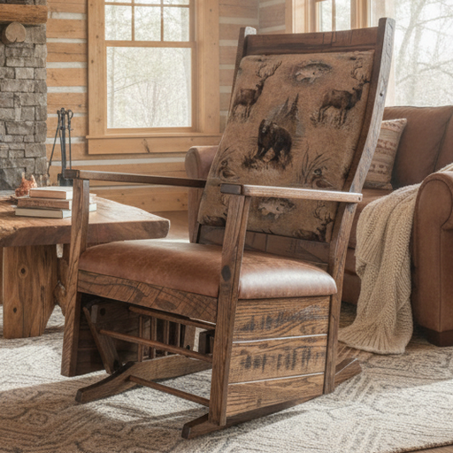 Amish #220 Glenwood Glider - Rough Sawn Oak - Byler's Fabric - Set Photo