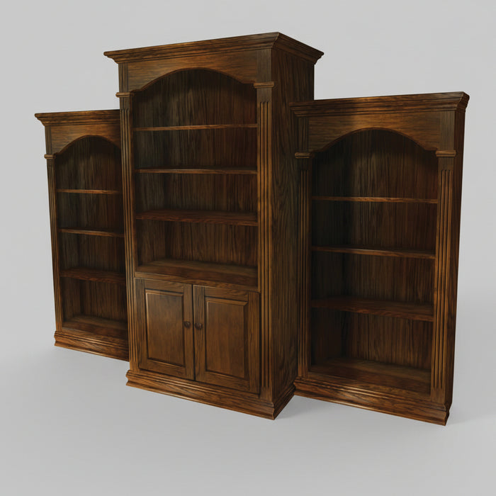 Amish 3 Piece Fluted Bookcase in Boston Stain Traditional Style on Brown Maple