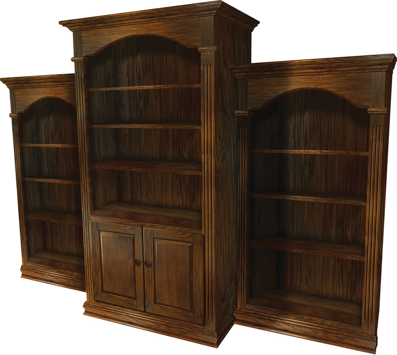 Amish 3 Piece Fluted Bookcase in Boston Stain Traditional Style on Brown Maple