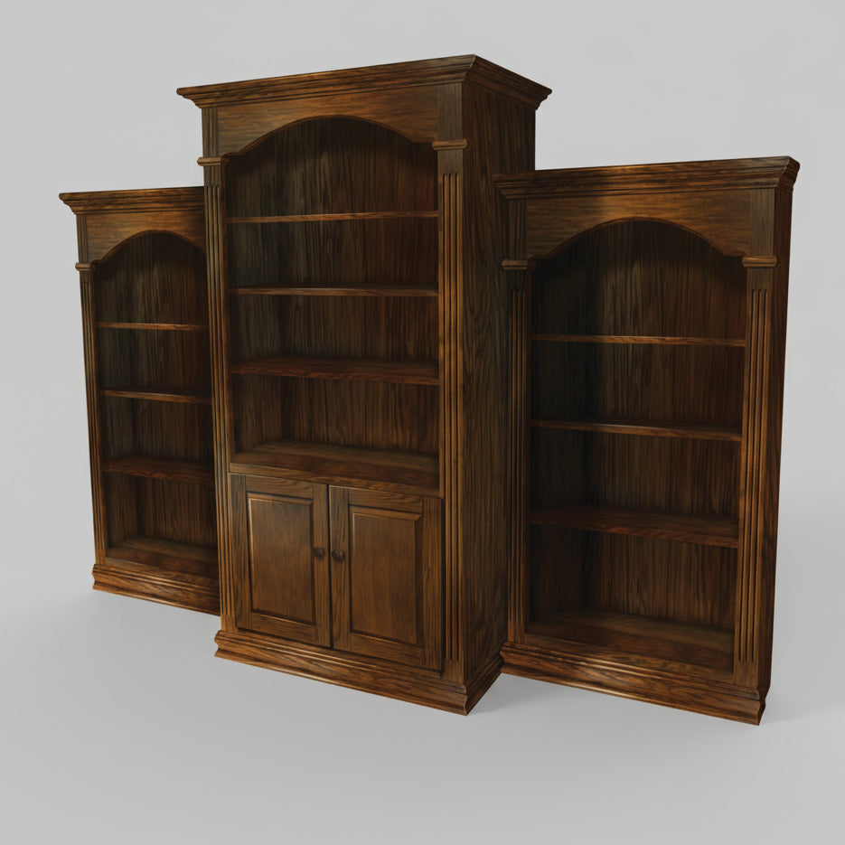 Amish 3 Piece Fluted Bookcase in Boston Stain Traditional Style on Brown Maple