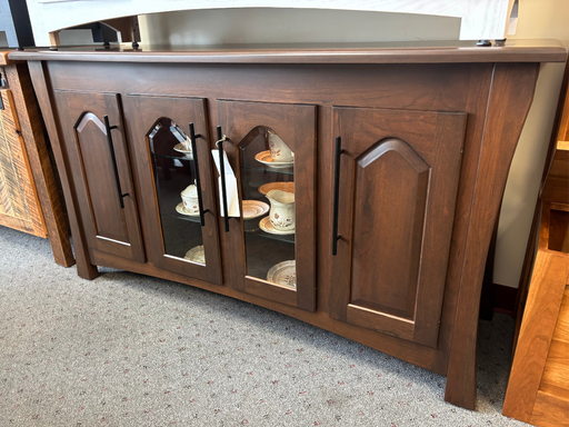 Amish 4-Door Galveston Buffet - Solid Cherry Amish Buffet - Arched Raised Panel Doors - Touch Hinge LED Lighting