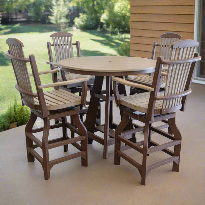 Amish 44" Round Pub Table with BentPoly Swivel Bar Chairs Bentwood Outdoor Furniture Rabers Woodshop
