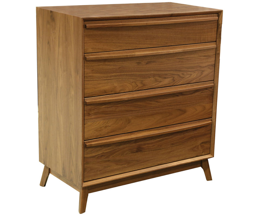 Amish 4 Drawer Cambridge Chest of Drawers with Wooden Integrated Pulls in Cappuccino Stain on SAP Cherry Modern Style