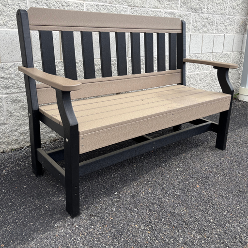 Amish 4' Polywood Garden Bench - Tangent Poly - Maintenance Free Outdoor Bench - Weatherwood on Black