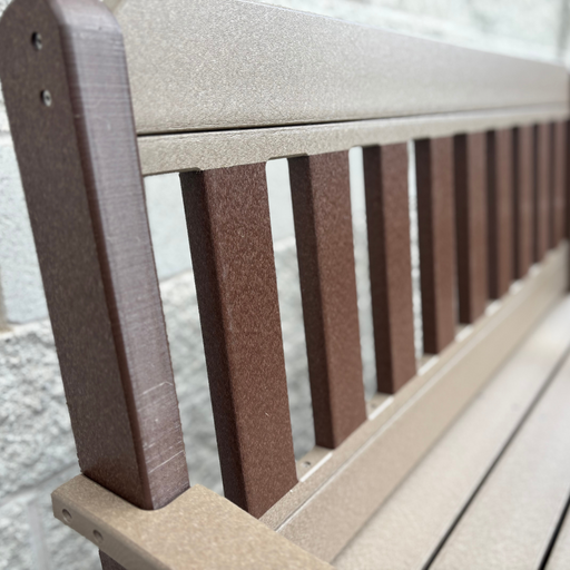 Amish 4' Polywood Garden Bench - Tangent Poly - Maintenance Free Outdoor Bench - Weatherwood on Brown 1
