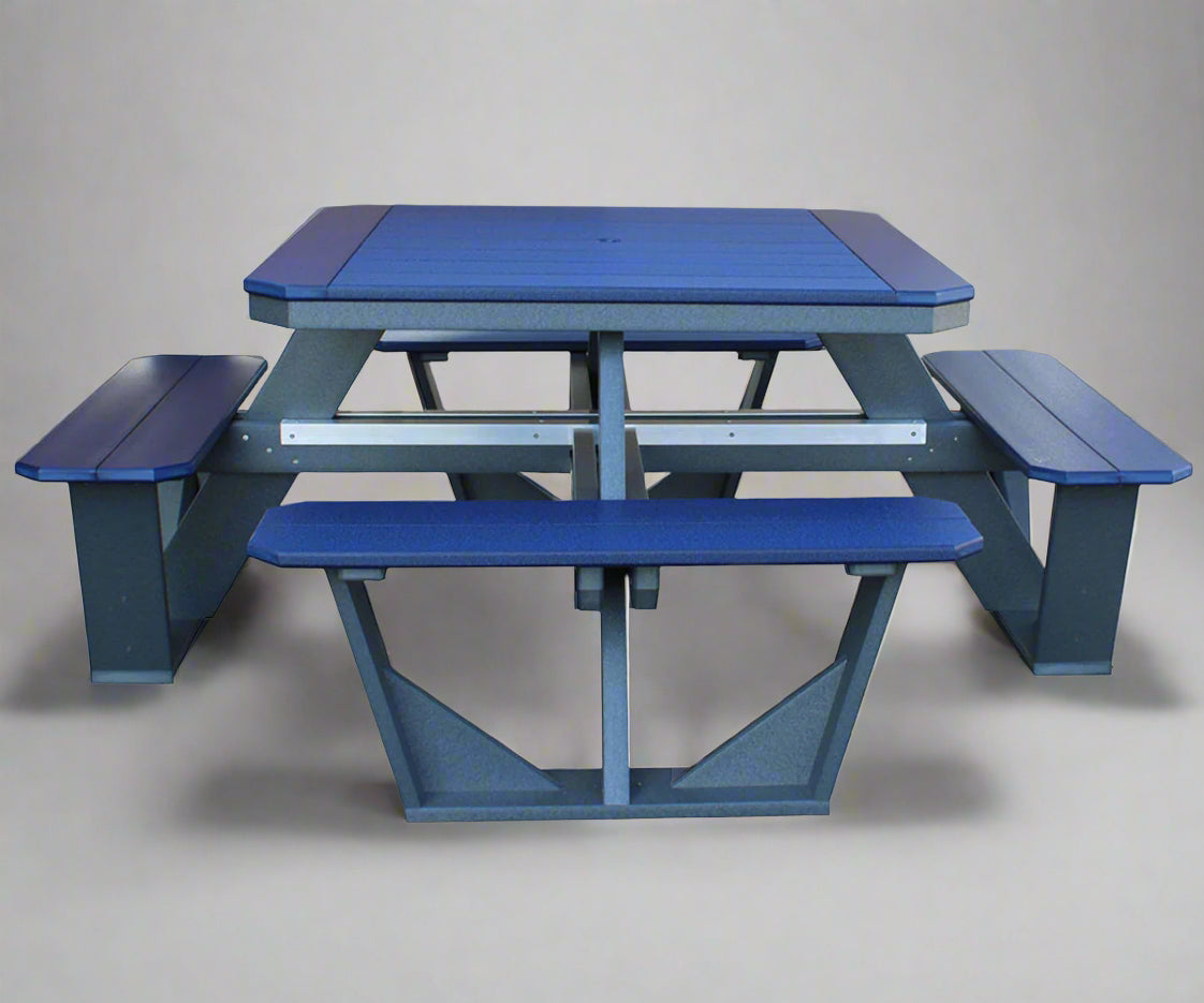 Amish 4' Square Picnic Table with Attached Benches Lehmans Lawn Furniture